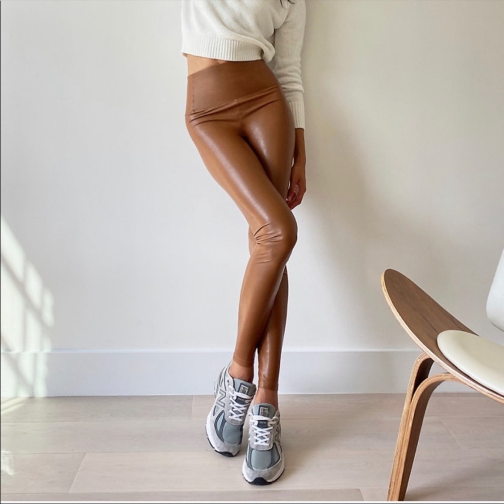 ARITZIA WILFRED Brown Vegan Leather Faux Leather Leggings Daria Pant Sz XS - Picture 8 of 16